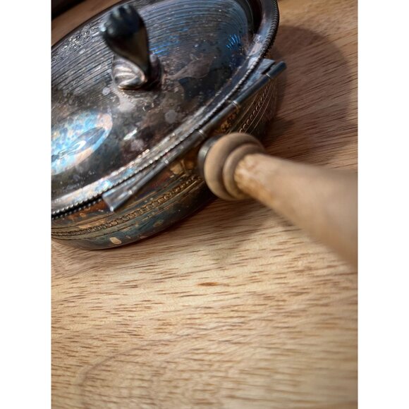 Sheffield Silver Company Silent Butler Silver Over Copper, Raised Flower on Lid - Picture 7 of 10